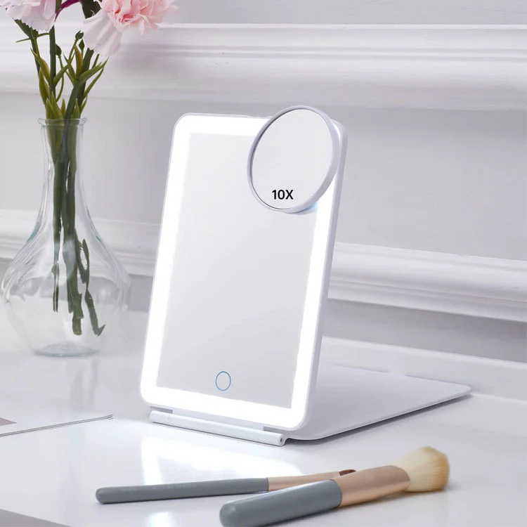 3 Color Light Modes Cosmetic Folding LED Makeup Mirror – USB Rechargeable Touch Screen Compact 1