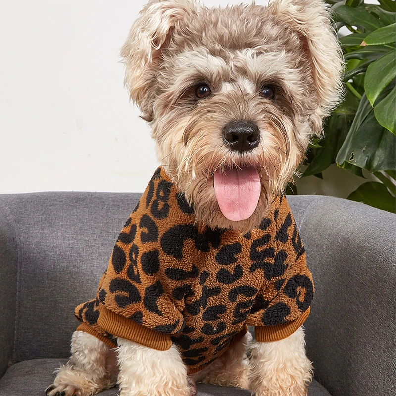 Pet dog clothing dog pullover pet sweater leopard print French bulldog winter warm hoodie