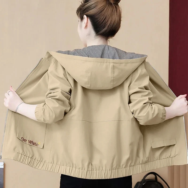 Mother's Windbreaker Lining 2022 Autumn New Lady's Trench Coat Fashion  Middle-Aged And Elderly Women's Spring Jacket Hooded Top