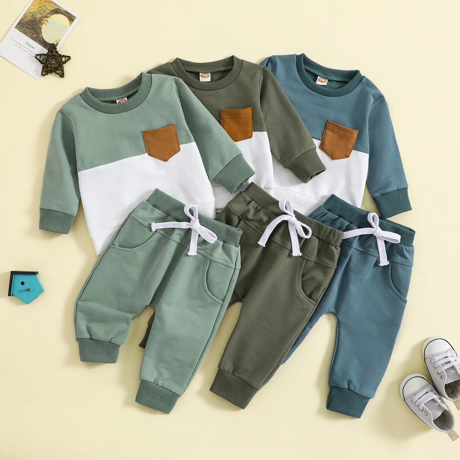 

Winter Baby boy clothes Tracksuit sets For Toddler Boys Outfits Contrast Color Long Sleeve Sweatshirts Tops Long Pants