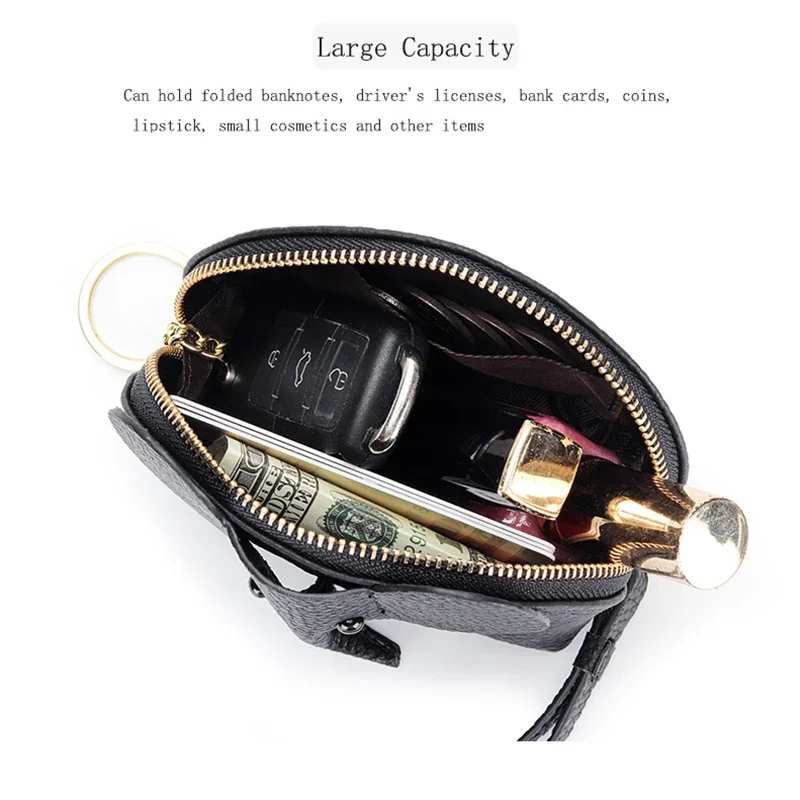 Small Leather Coin Purse for Women Cute Elephant Change Purse for Girls Zipper Coin Pouch Wallet with Key Chain and Wrist Strap