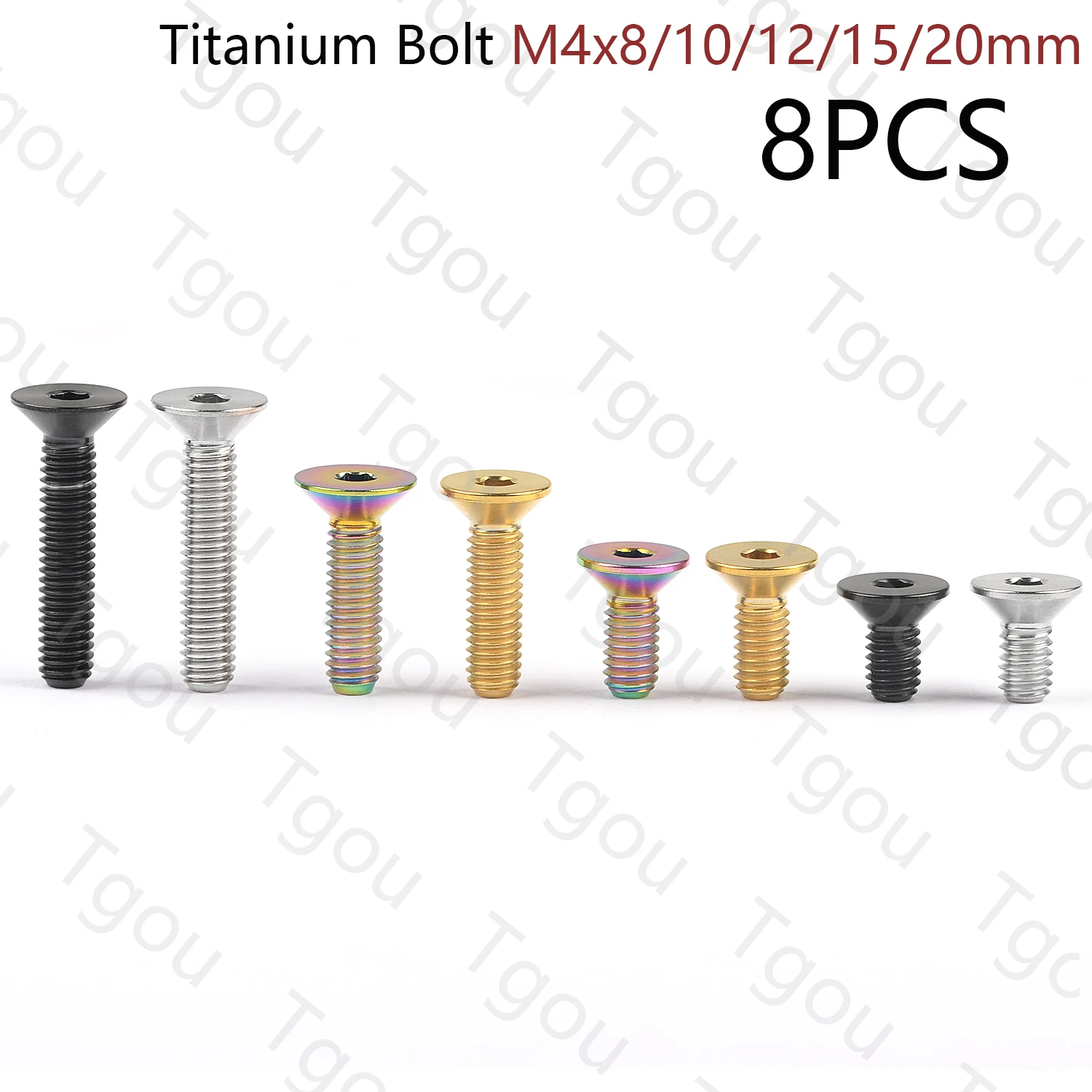 Tgou Titanium M4x8/10/12/15/20mm Countersunk Hexagon Socket Head Screw for Bicycle 8pcs