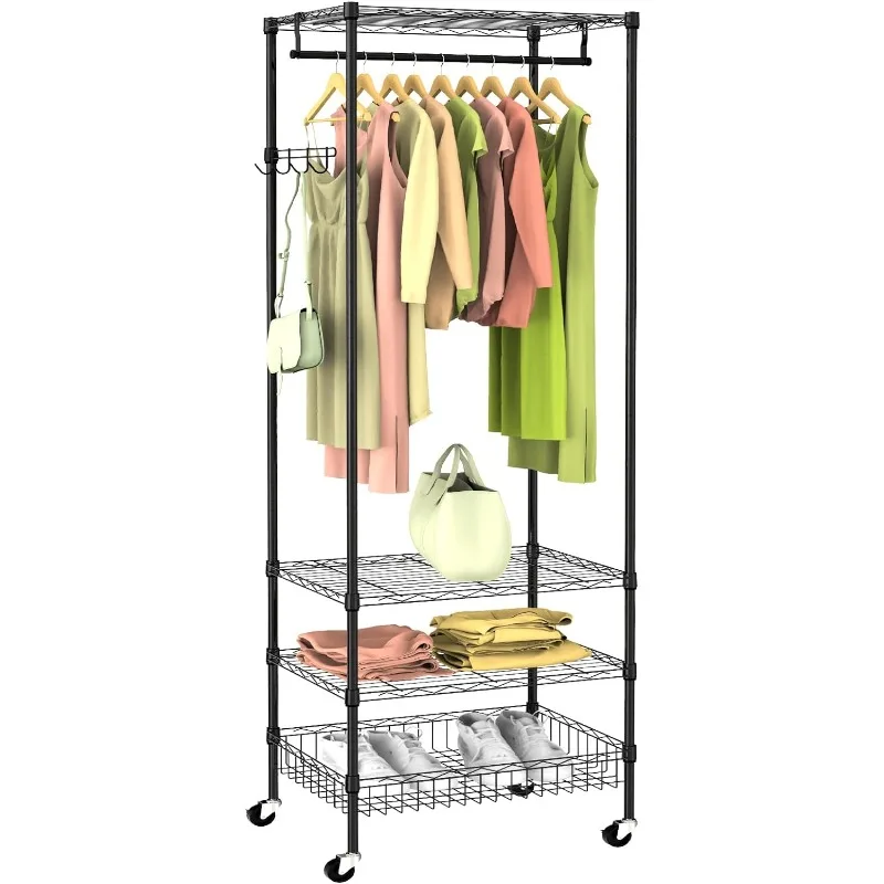 Heavy Duty Clothes Rack with Shelves, Garment Rack with Drawers, Clothing Racks with Wheels, Portable Clothing Storage Rack