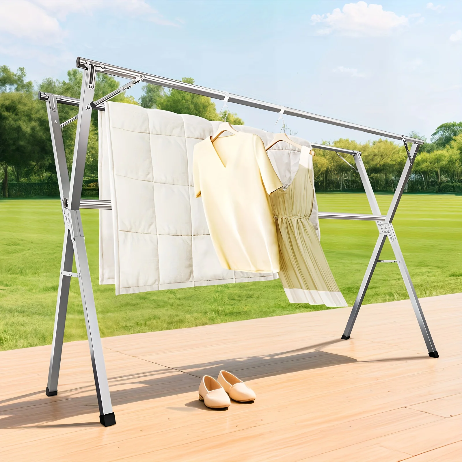Folding Metal Drying Rack with 20 Hooks for Indoor & Outdoor Laundry