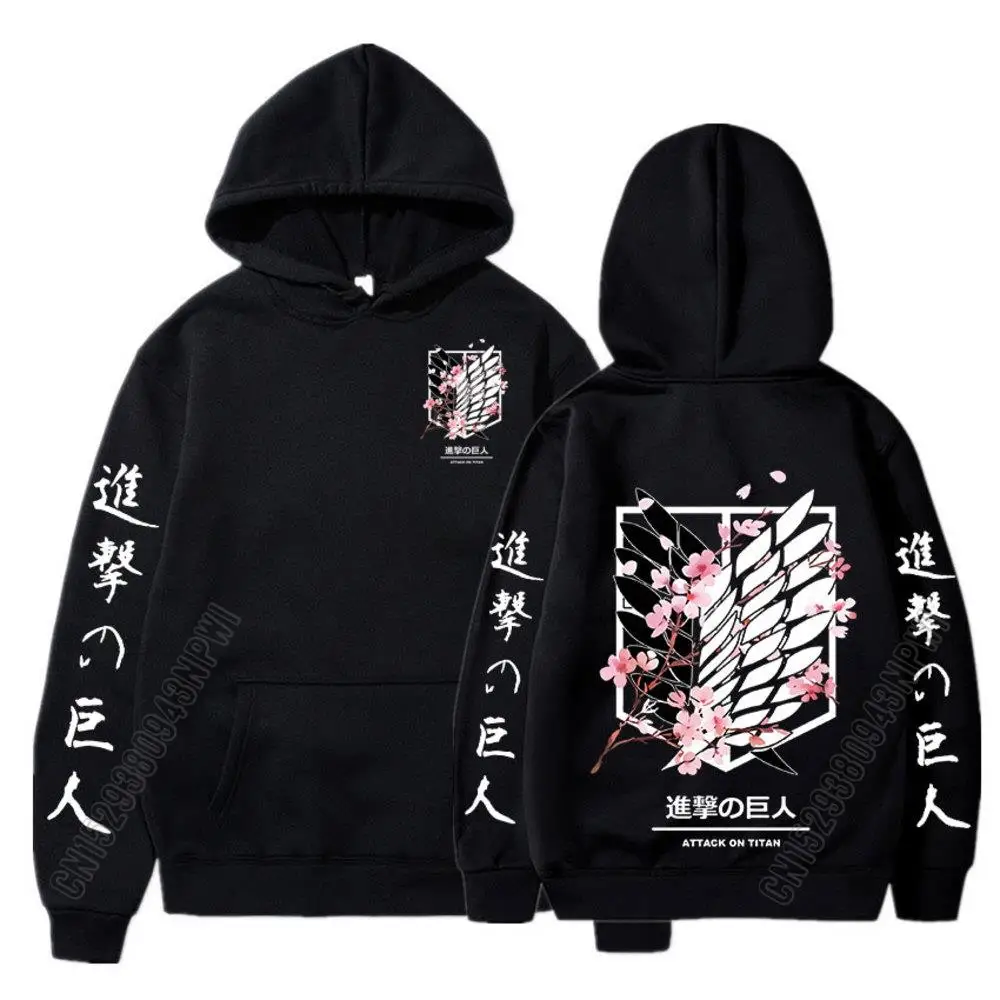 

Anime Attack On Titan Cherry Blossom Hoodies Ackerman Mikasa Eren Jaeger Sweatshirts Sportswear Tops Pullovers Graphics Logo