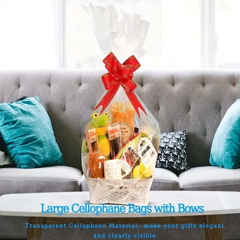 25/50 pct large clear cellophane bag with bow, perfect for gift baskets and gift wrapping Christmas New Year holiday decorations 6