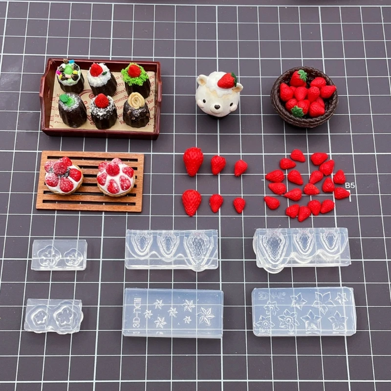 

B36D 3D Strawberry Epoxy Resin Molds DIY Jewelry Fondant Mould Cakes Decorating Tools Mini Candy Baking Mold Easy to Clean