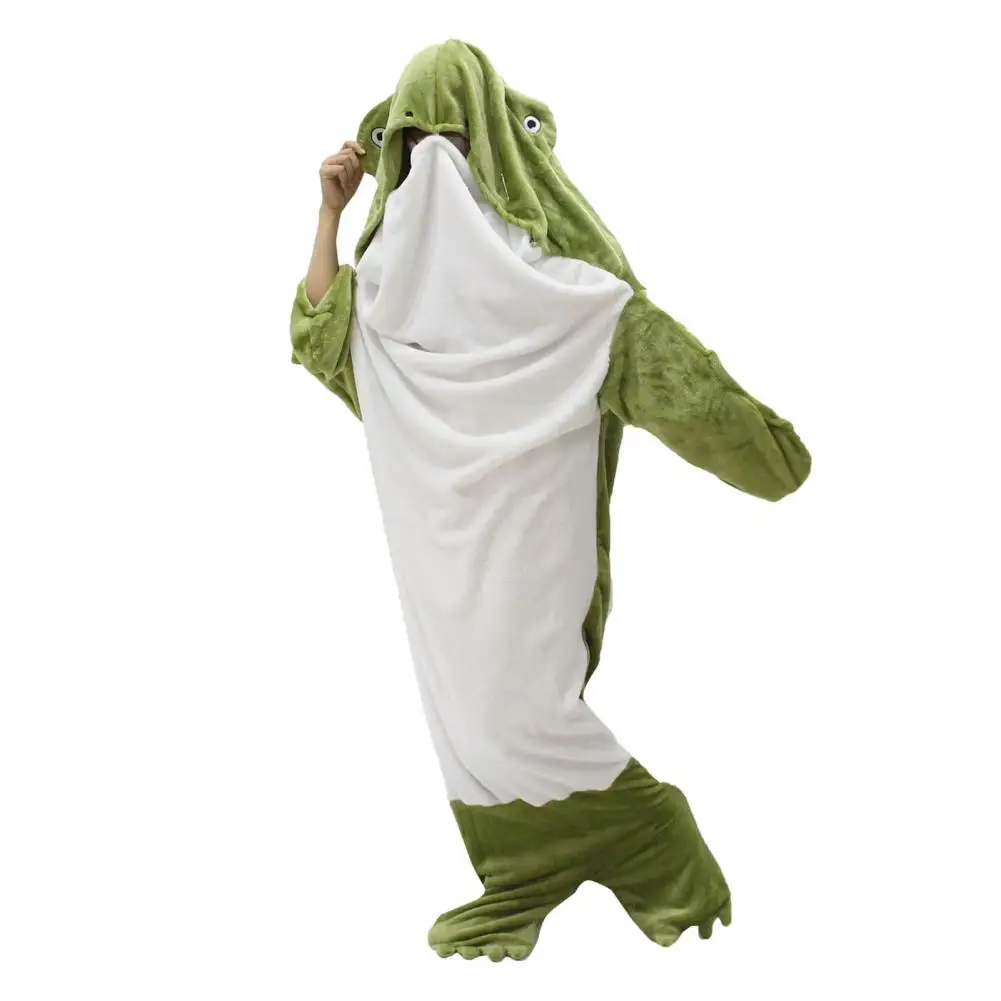 Flannel Sleeping Bag Softest Flannel Fabric Sleeping Bag Warm Cozy Cartoon Frog Hooded Blanket for Travel