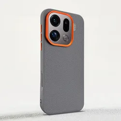 Magnetic Suction Plain Leather Phone Case with Metal Lens Protection and All - Inclusive Hard Shell for OPPO Find X9 (Titanium ash)