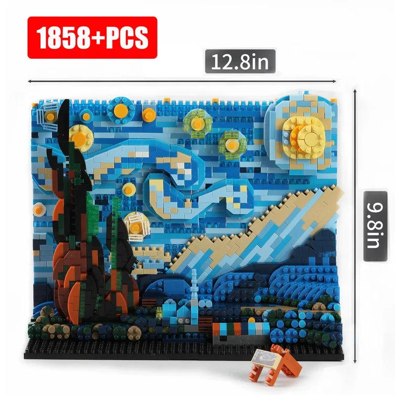 The Starry Night Van Gogh 3D Art Painting Building Blocks Moc Micropbrick Construction Bricks Home Decorae Giocattoli Educativi Regali