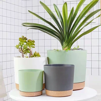 Pot De Fleur Intérieur,Circulaire En Plastique Pot De Fleur Pour Plantes,Pot De Plantes Succulentes D'intérieur ,avec Plateau De Drainage,Bonsaï En Pot Avec Escalade, Décoration De La Jardinières Maison 1