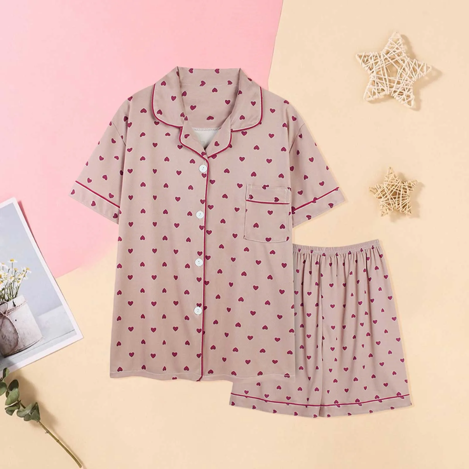Women's Blouse Shorts House Wear Loose Casual Suit Wedding Pajamas for Bride Pajama Grams Pajamas Christmas for Women