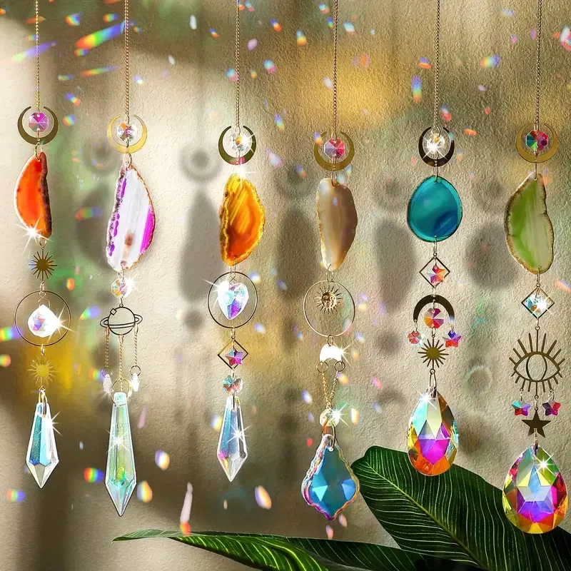 1pc crystal suncatcher window hanging sun catcher with prism and agate slices for home garden wedding decoration