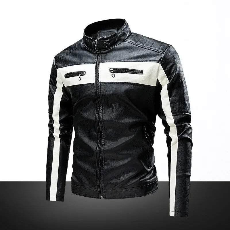 Leather Jackets Men Autumn Bomber Biker Zipper Faux Fur for Motorcycle