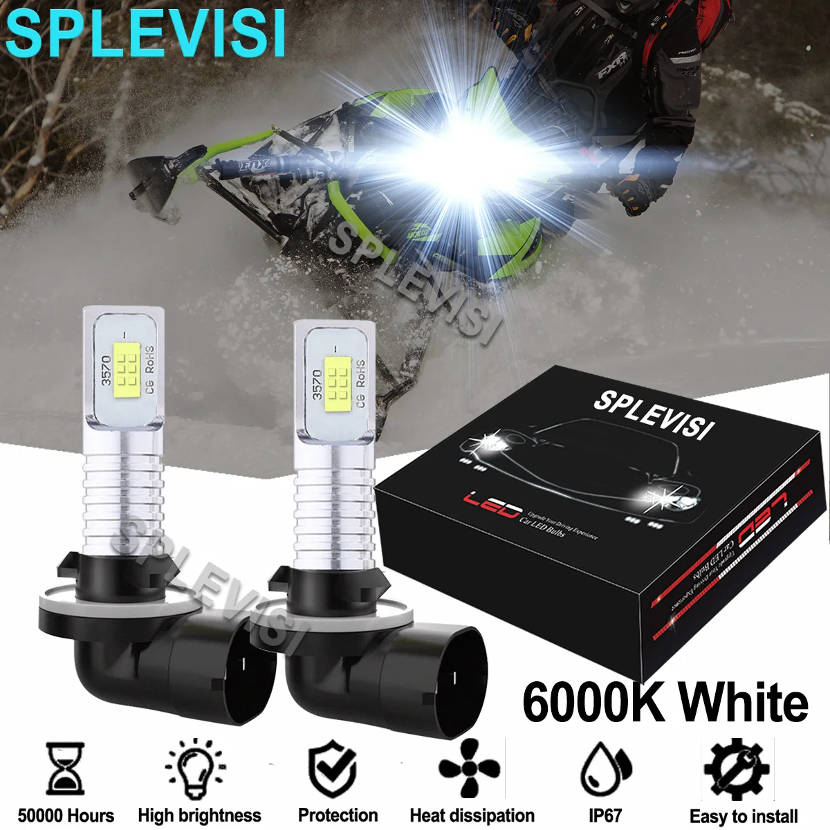 2PCS Bright White 35W LED Headlights Bulbs 6000K Kit  For Arctic Cat M5 M6 M7 M8 Firecat 500 600 700 F5 F6 Snowmobiles