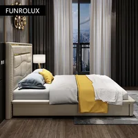 Lit double en cuir de style moderne minimaliste, chambre principale, entrée haut de gamme, rouge, style lux, sportm 3