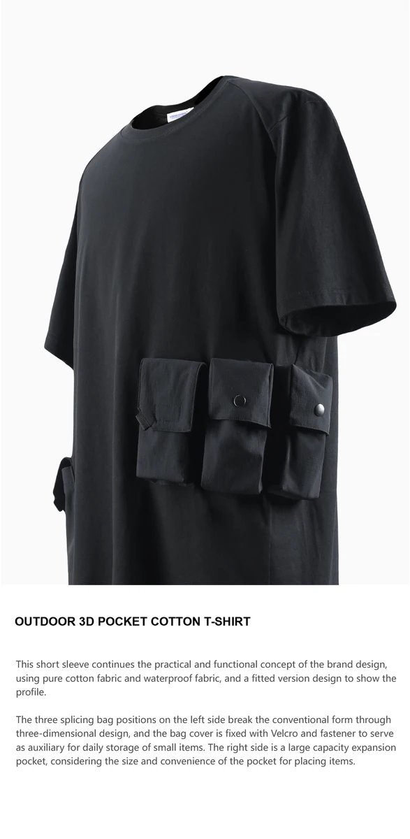 Reindee Lusion 22ss Outdoor asymmetrical 3d pockets cotton t-shirt techwear aesthetic warcore