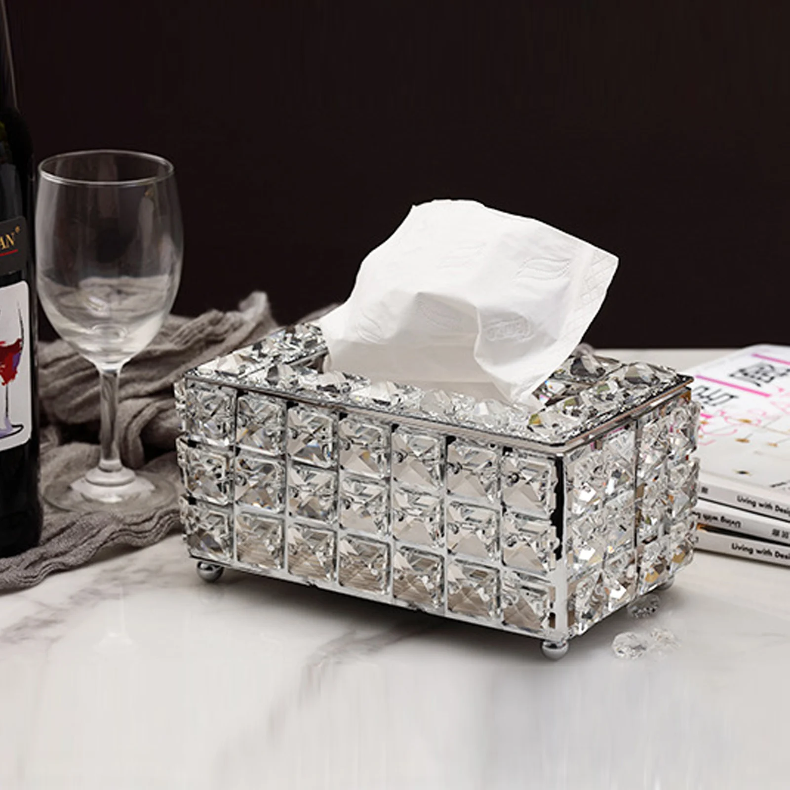 

European-style Square Crystal Tissue Box Home Bar KTV Table Decoration Living Room Tea Table Drawer Case Tissue Holder