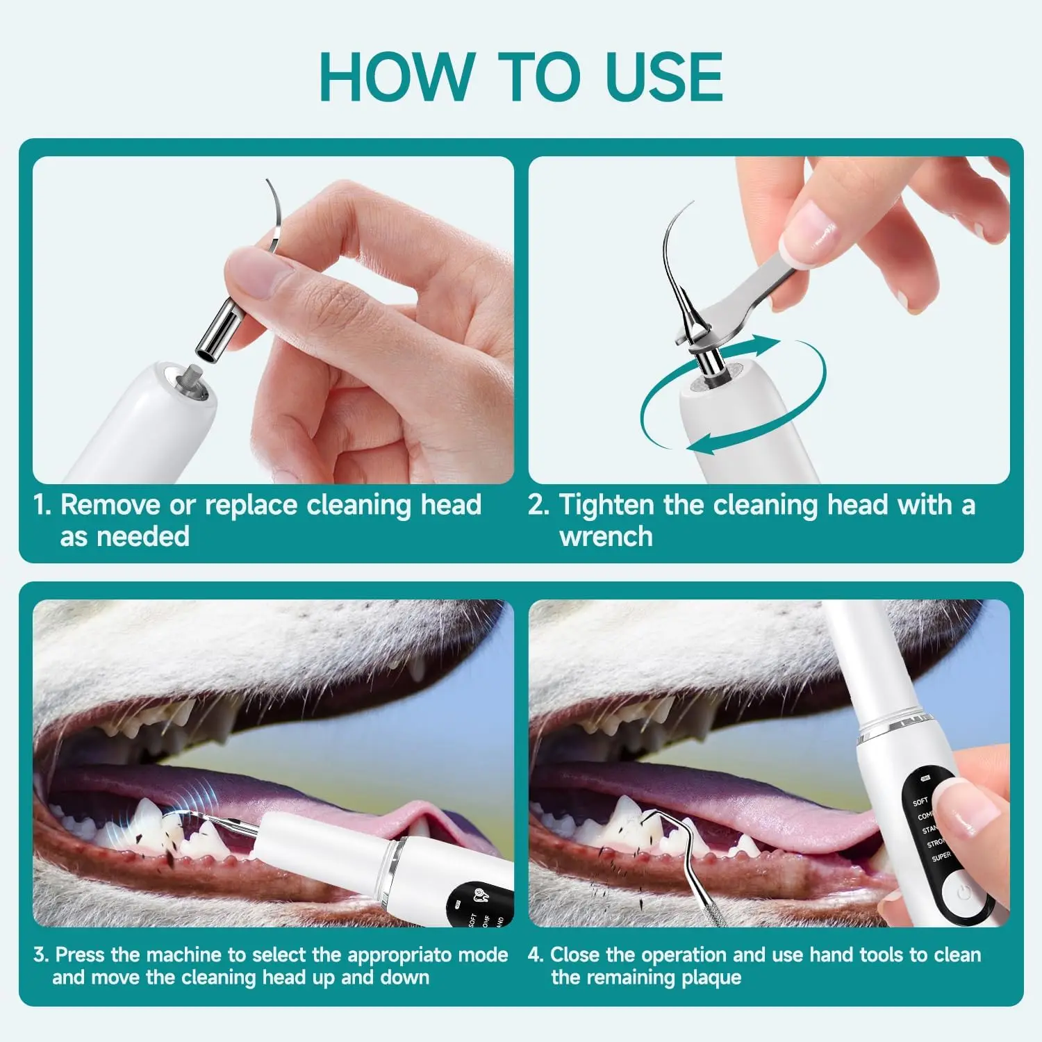 Dog Teeth Cleaning Kit Ultrasonic Canine Plaque Remover Teeth LED Light 5 Modes USB Charge Sonic Tooth Cleaner