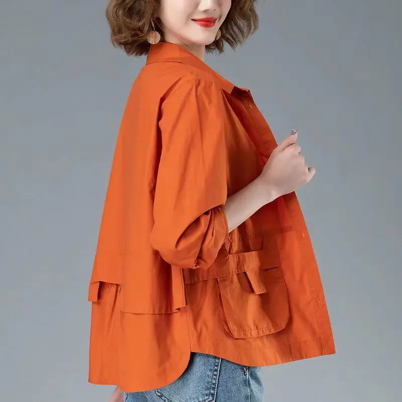 여성용 싱글 브레스트 솔리드 컬러 재킷 상의, 올 매치 루즈 캐주얼 긴 소매 포켓 코트, 여성 의류, 봄 패션
