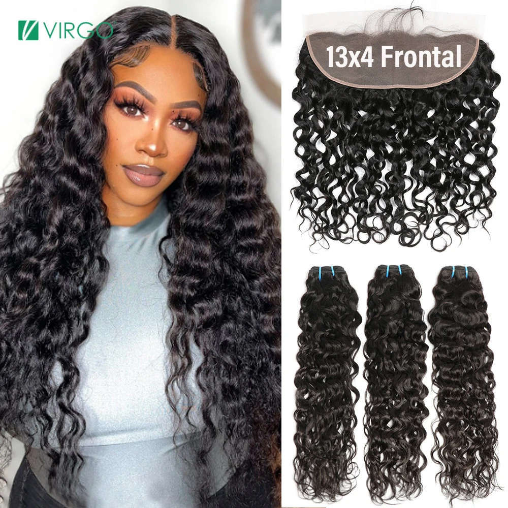 

30 inch Water Wave Bundles With Closure 13X4 Lace Frontal With Bundles 4X4 5X5 Closure With Bundle Wet and Wavy Remy Human Hair