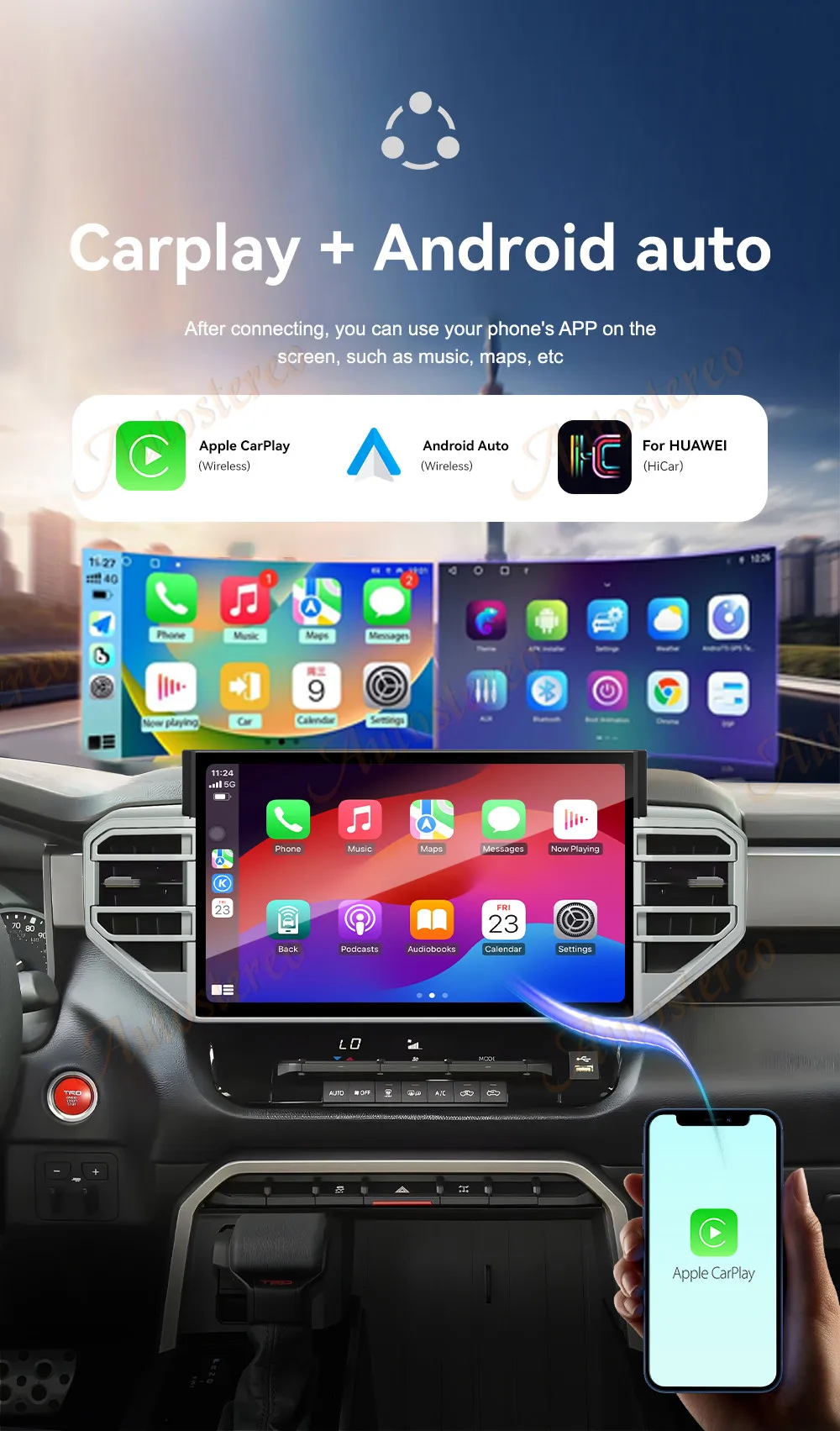 14 Inch Android Carplay For Toyota Tundra Sequoia 2020-2024 Tesla Style Car GPS