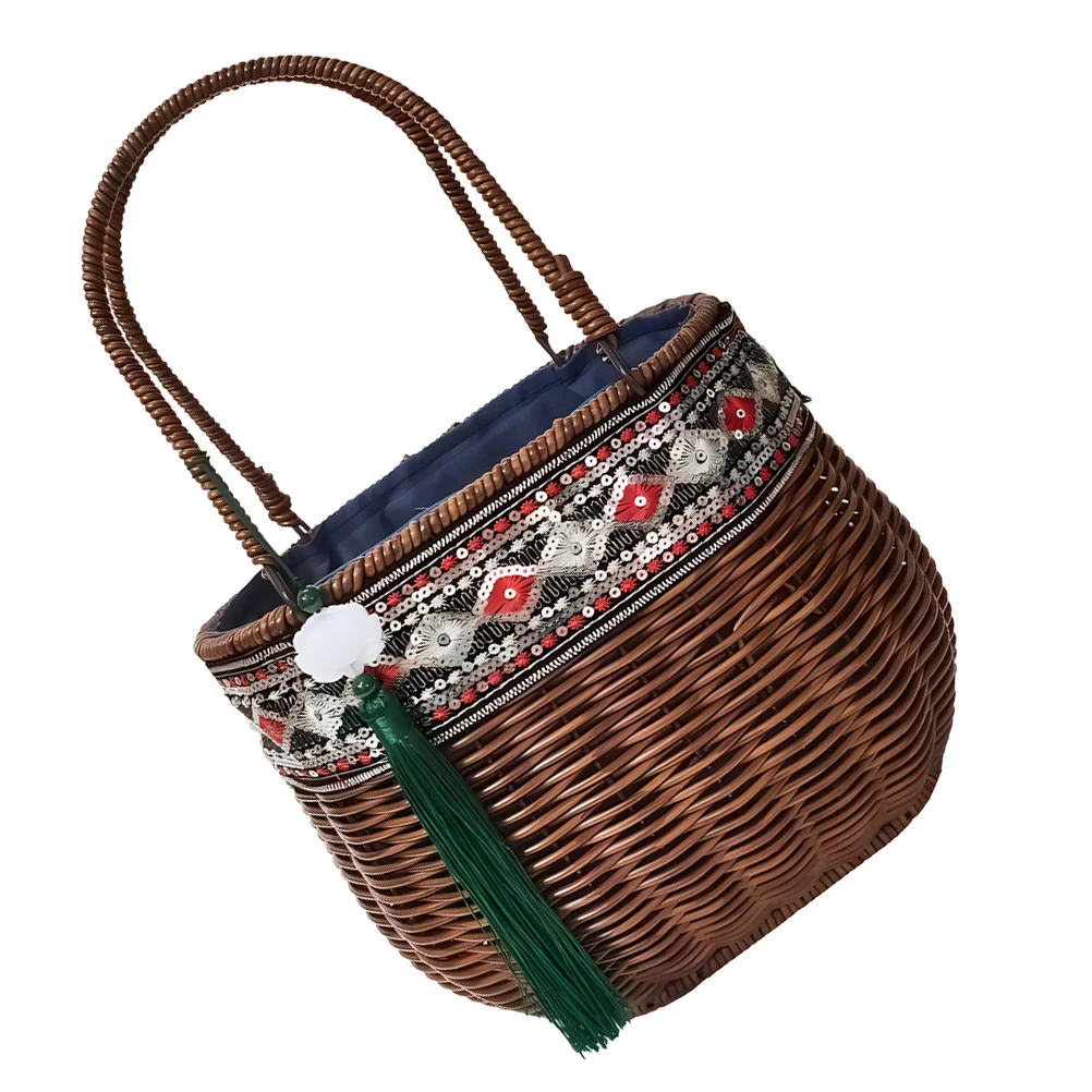 

Ethnic Style Hand Basket Bolga Market Seagrass Baskets Small Picnic Costume Storage