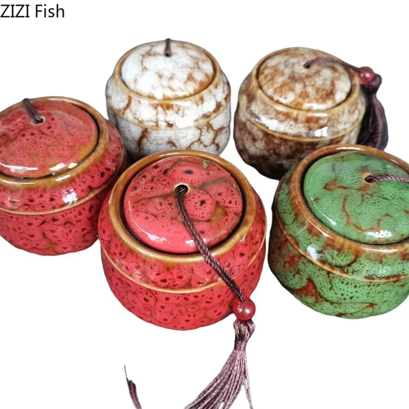 Tea Tin Box Tea Canister Painted Tea Canister Tassel Sealed Ceramic Storage Jar with Lids Porcelain Coffee Container Desk Decoration Tea Cans Candy Pots