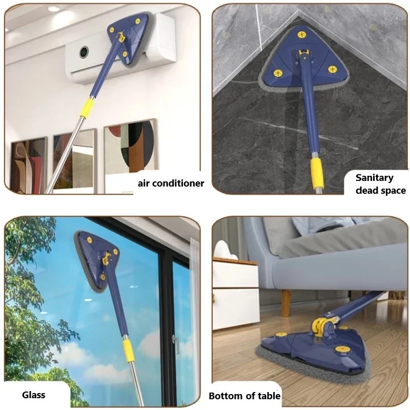 

Cleaning Microfiber Adjustable For Mop Dry Cleaner ° Floor With Use Long Triangle Dust 360 And Wet Wall Handle Rotating