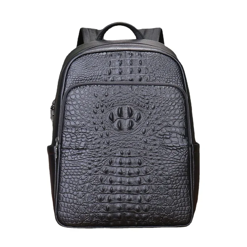 

Cow Genuine Leather Men Backpacks Alligator Fashion Real Natural Leather Student Backpack Luxury Brand Large Computer Laptop Bag