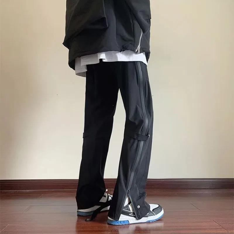 Men Casual All-match Youth 2024 Spring New Black Thin Style Zipper Forking Loose Straight Cylinder Korean Comfortable Trousers