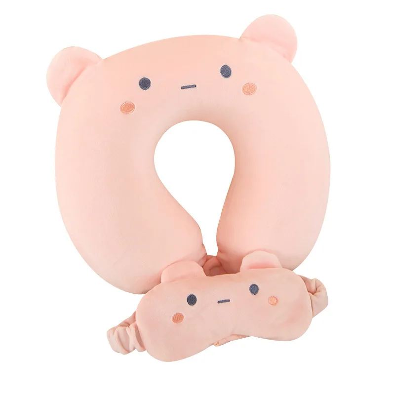 Cartoon eye mask U-shaped neck pillow slow rebound memory foam for car airplane travel neck office nap