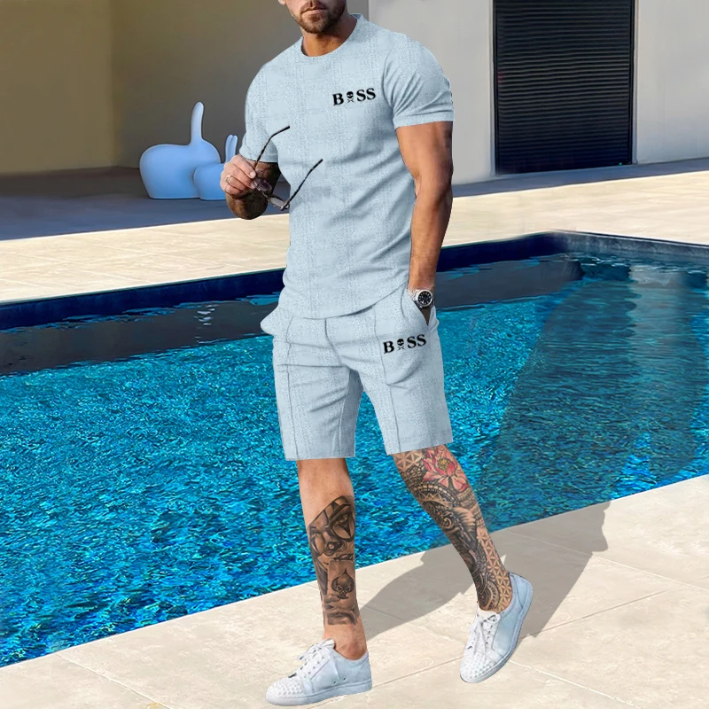 Men's Summer O-Neck Solid Color Casual Set High Quality Short Sleeve T-shirt Shorts Fashion Outdoor Sports Brand Two Pieces women tracksuits two pieces set short sleeve o neck top long pants tie dye 2 pieces set sports suit casual outdoor wear