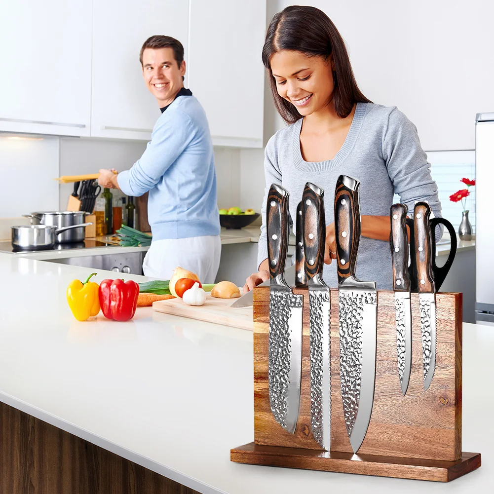 Magnetic Wooden Knife Holder Double Sided Universal Knife Stand