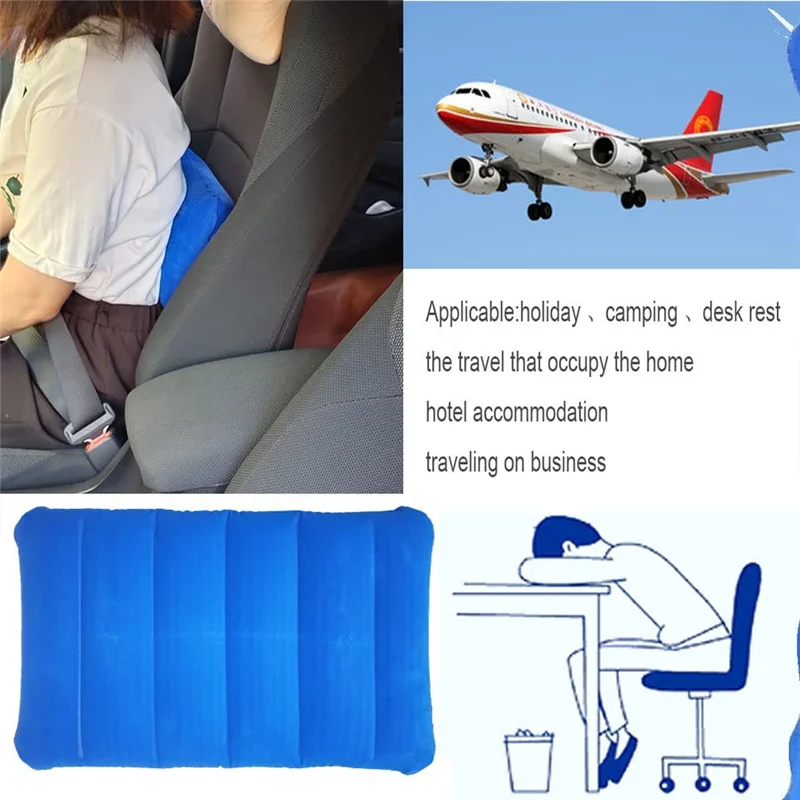 Ultralight Inflatable Camping Pillow Compact Flocked Fabric Travel Air Pillow for Outdoor Hiking Backpacking Neck Lumbar Support