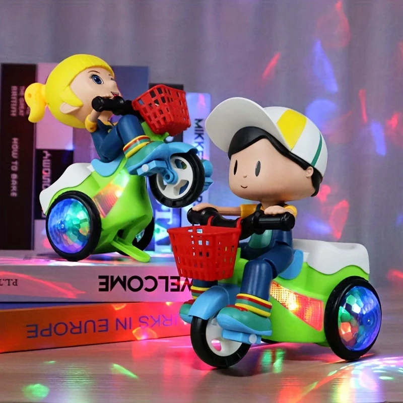 Robot giocattolo per bambini, macchinine acrobatiche girevoli, tricicli elettrici danzanti, motociclette per bambini, giocattolo a cartoni animati, giocattolo interattivo con musica e luci_voghion.com