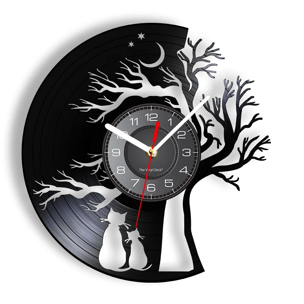 

Cats Under The Tree Scenery Vinyl Record LP Clock Cat Vintage Wall Clock Retro Album Home Decor Gift For Kittens Lover Animals