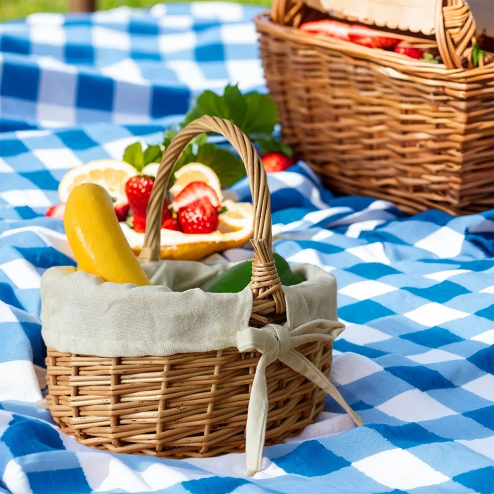 Woven Basket Rattan Storage Basket Flower Girl Hand Basket Handmade Summer Pastoral Style Picnic Basket For Home Wedding Decor 4