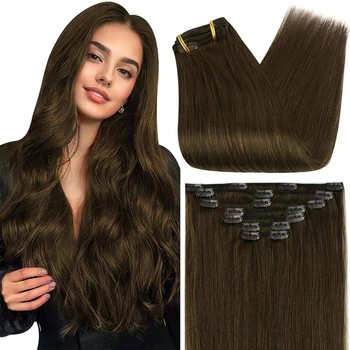 【Low price】Full Shine Clip in Hair Extensions Human Hair 7PCS 80G-105G Double Weft Hair Extensions Human Hair For Woman 1
