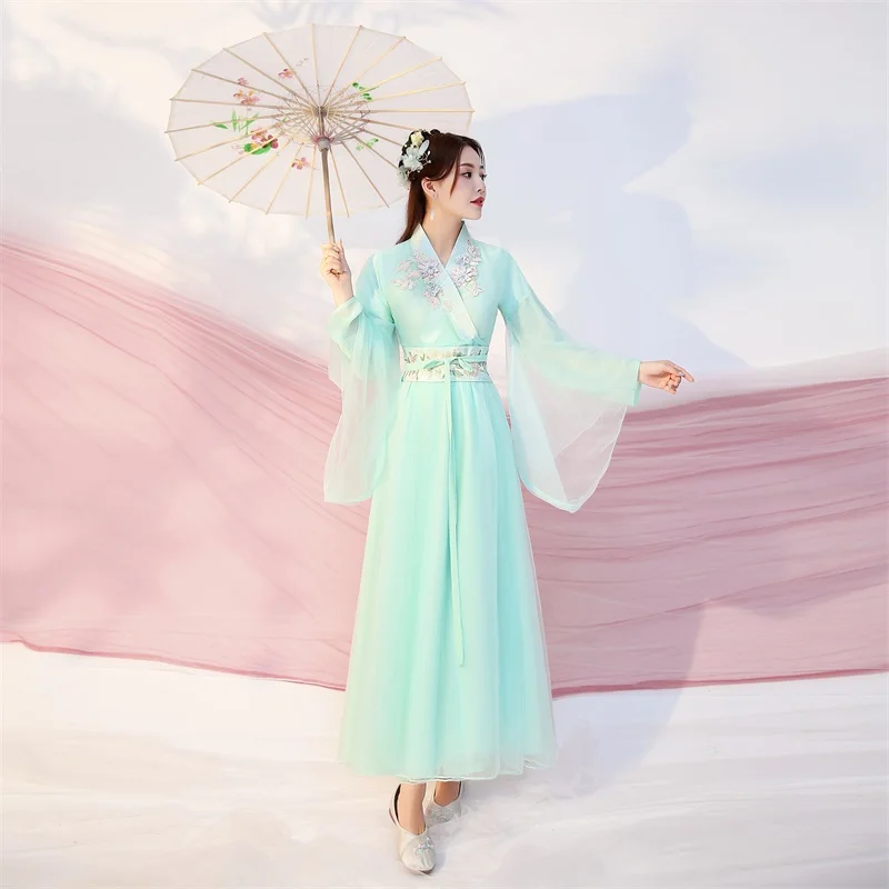 

Women's Han Chinese Clothing Style Ancient Costume Jacket and Dress Fresh Guzheng Student Group Show Performance Gown