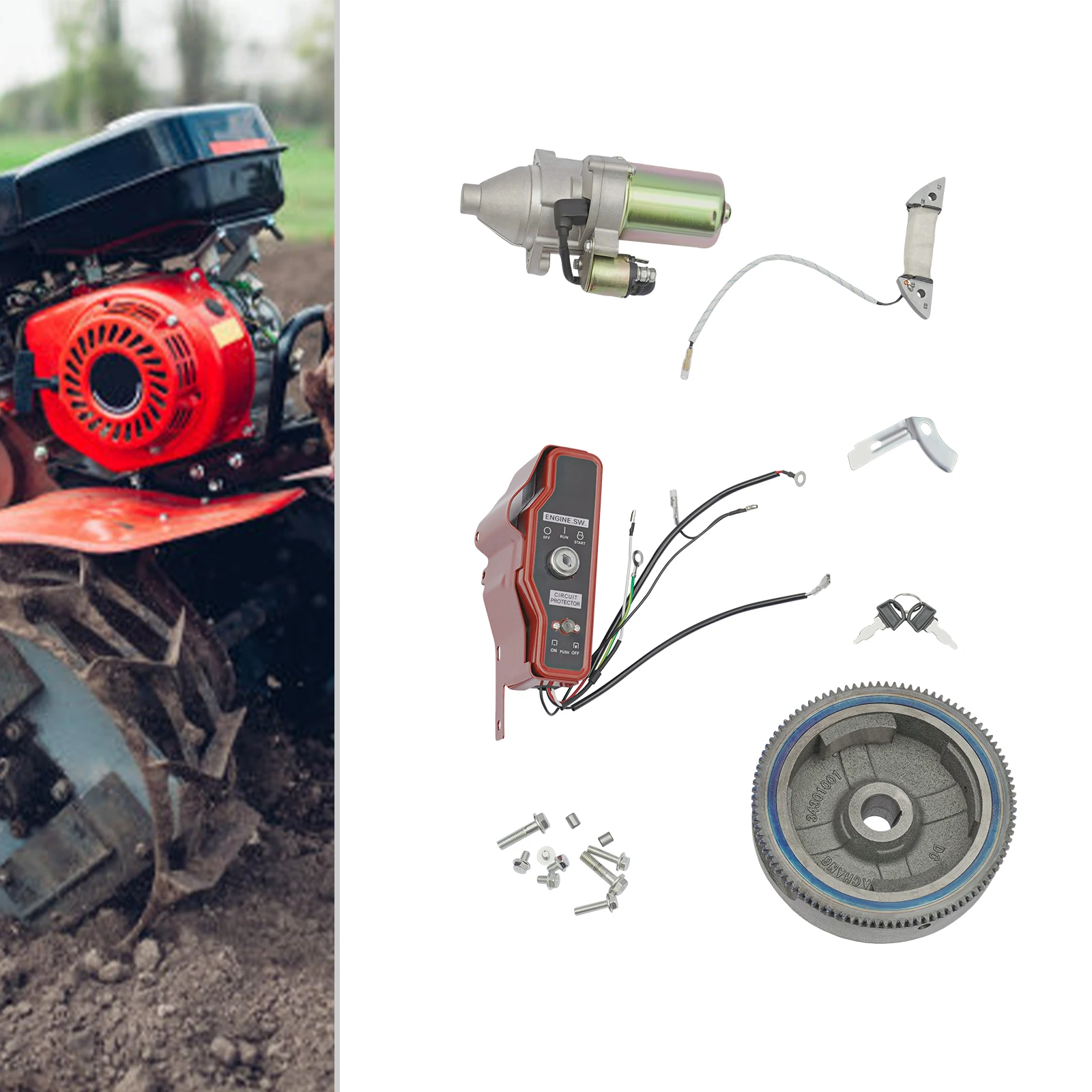 Electric Start Conversion Kit for Honda GX340 GX390 Engine, 12V Starter Motor with Starter, Flywheel, Key Switch, Conversion