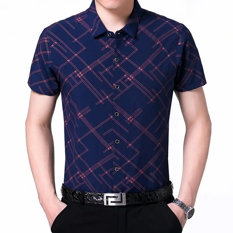 

Summer New Middle-aged Men's Short-sleeved Striped Printed POLO Shirt Thin Business Casual Fashion Korean Commuter Versatile