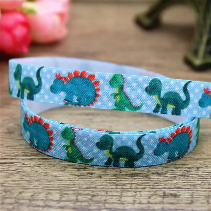 Ribbon Decoration Ribbon Supplies 5/8'' 5yards Animals Owl Sloth Fox Dinosaur Printed Fold Elastic FOE Stretch Ribbon Headwear Headband DIY C1728