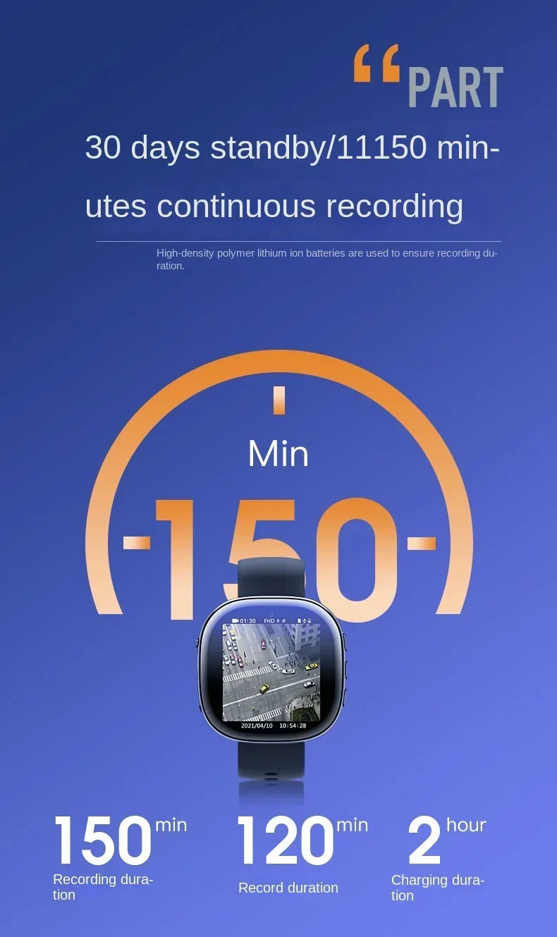 Charging and battery duration information for smartwatch camera