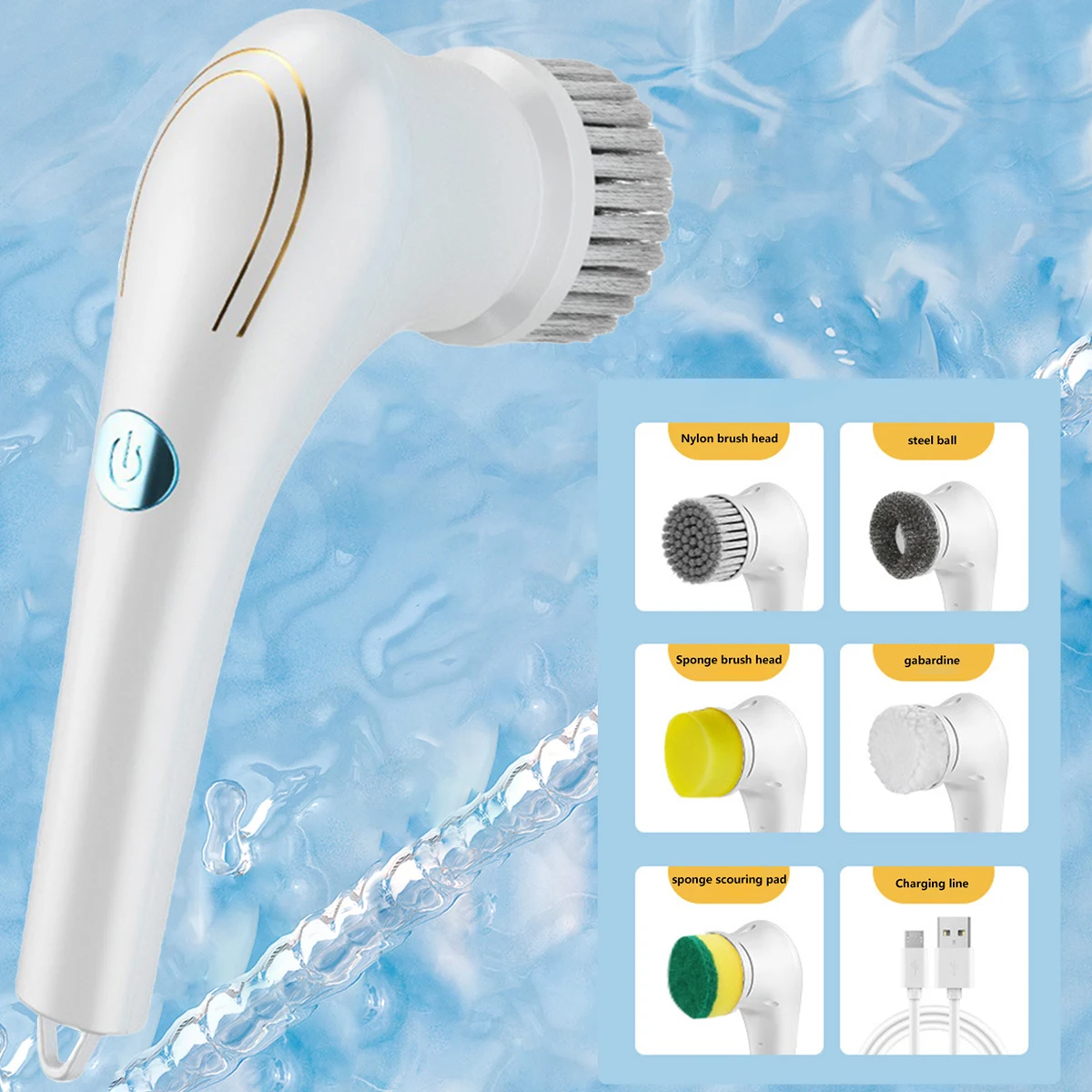 Electric Cleaning Brush Electric Spin Scrubber with 5 Brush Heads