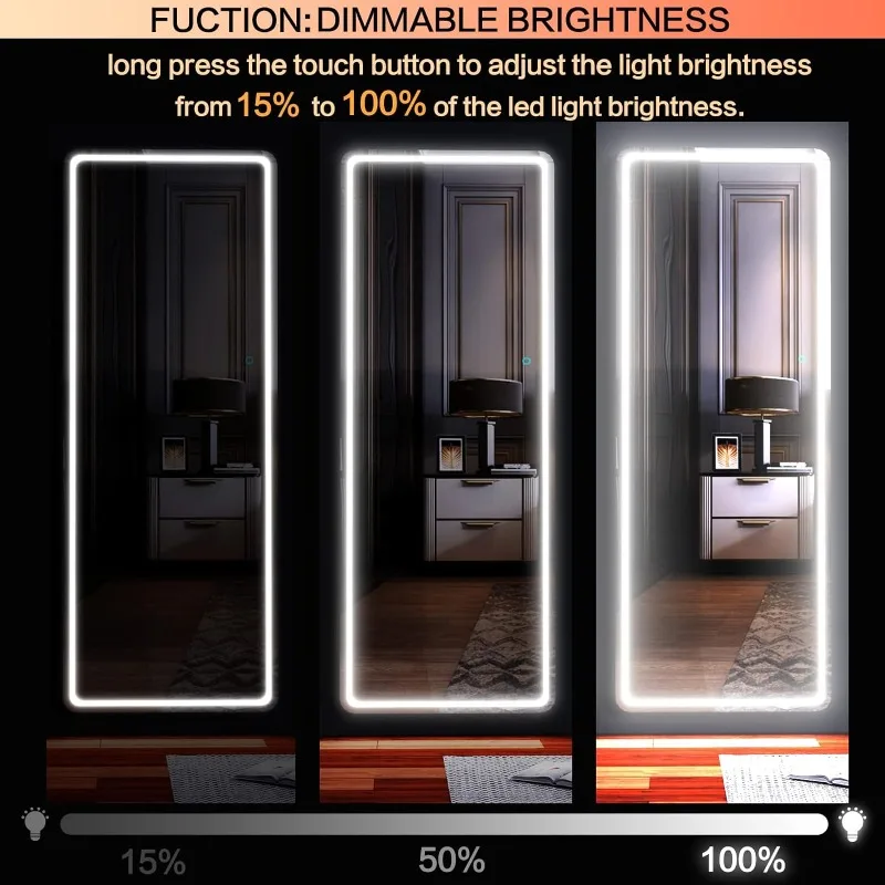 65"x22" Full Length Floor Mirror LED Whole Body Mirror, Wall Mounted Hanging Mirror with Lights, Makeup Vanity