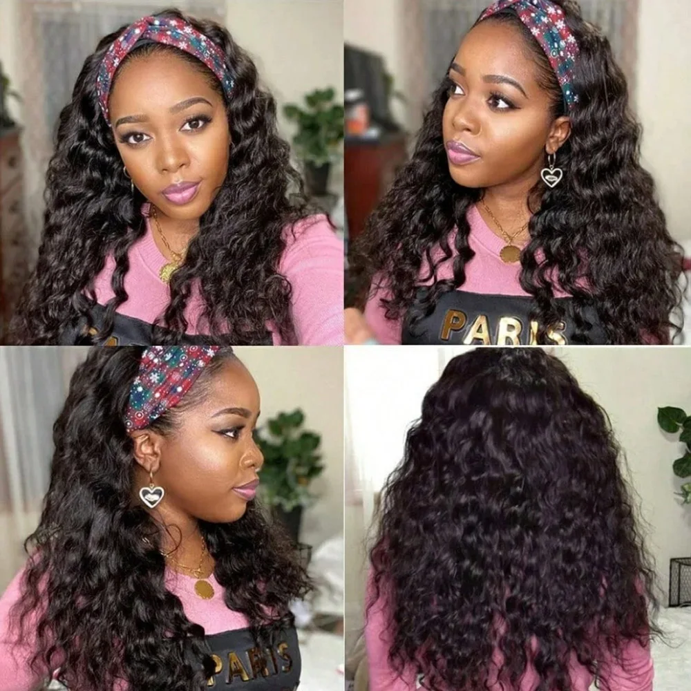 Headband Wig Human Hair Wigs Curly Wig Human Hair Deep Wave Wig for Black Women 20Inch Wear And Go Beginne Friendly 200% Density