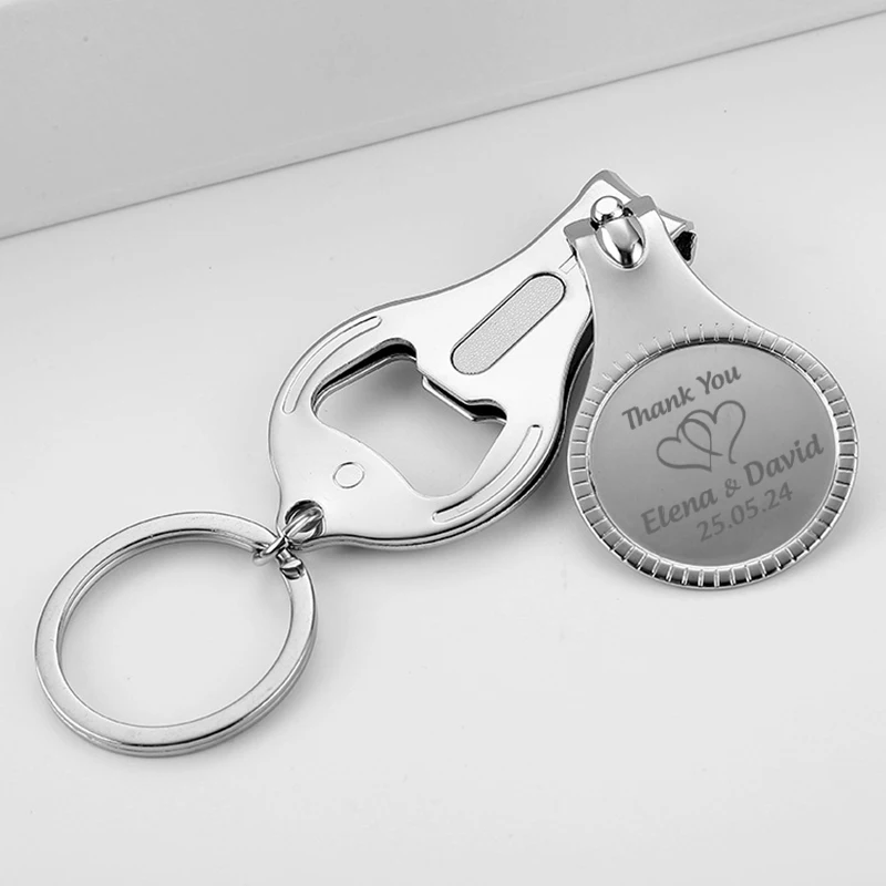 

Personalized Nail Clipper Key Chain Wedding Souvenir Custom Engraved Keychain Bottle Opener Wedding Favor Gift for Guests 100pcs