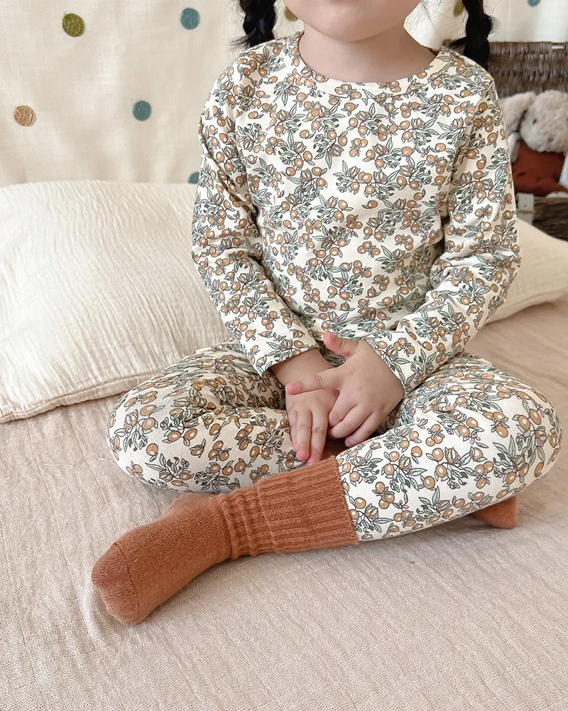 Conjunto de pijama de algodón para niñas, ropa de dos piezas, suave y cómoda, con estampado Simple, nuevo estilo de otoño