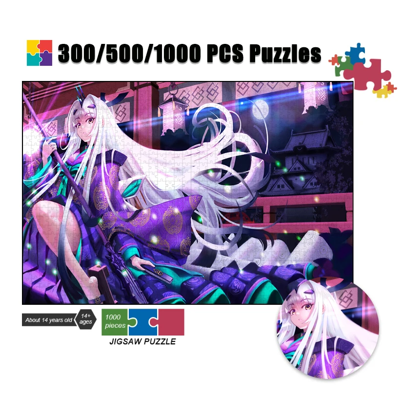 

Anime Girl In Purple Kimono Jigsaw Puzzles Cartoon Comic Print 1000 Pieces Assembling Puzzles for Adults Decompress Diy Games